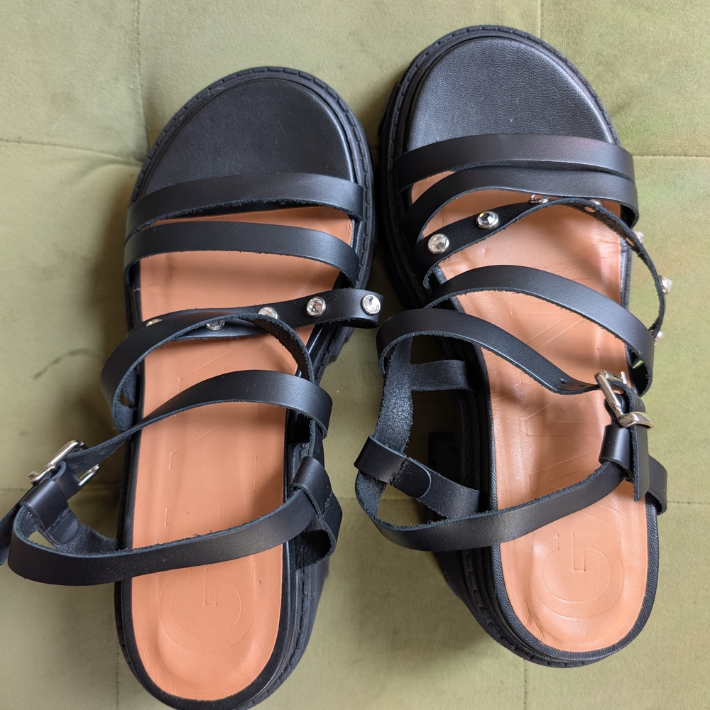 Ganni Crystal Lug Sole Black Sandals